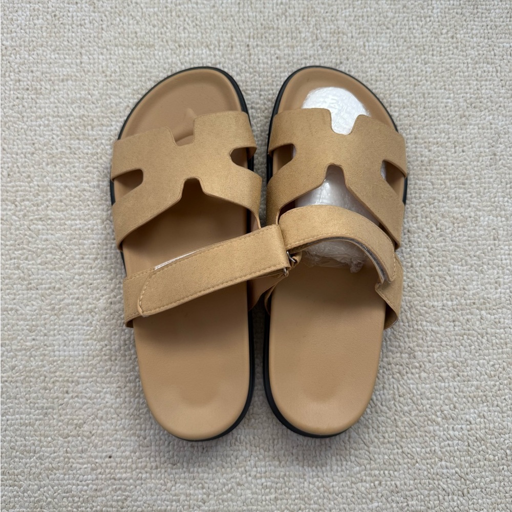Tan H-Style Sandals with Wide Straps